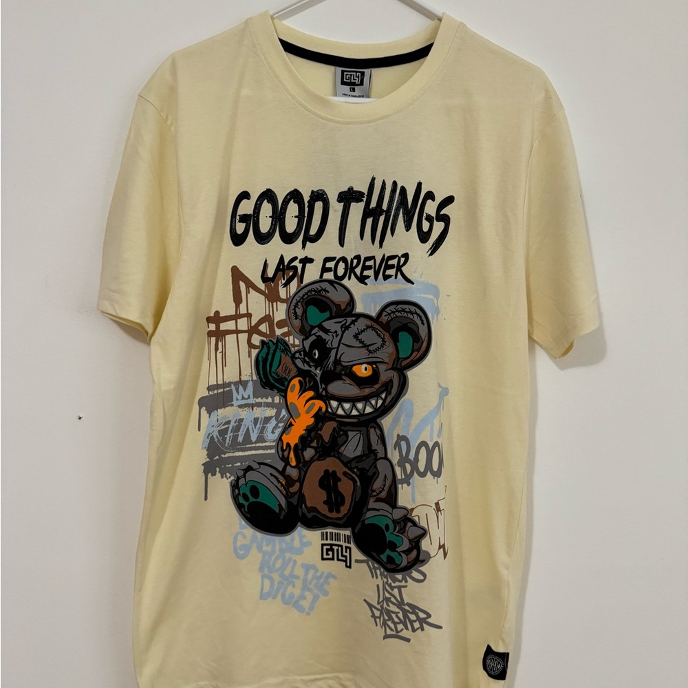 Cream Graphic Tee with Bear Design